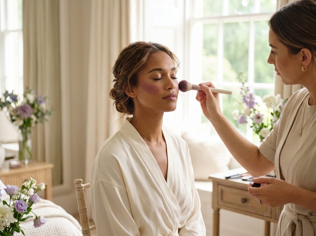 Bruidsmake-up wordt aangebracht
