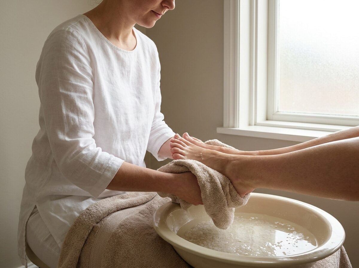 Voetenbad met zeezout tijdens een pedicurebehandeling